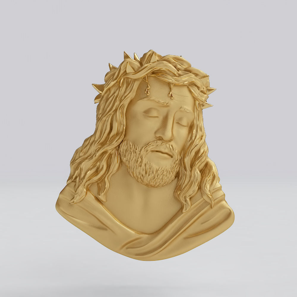 14k Yellow Gold Jesus Face Pendant