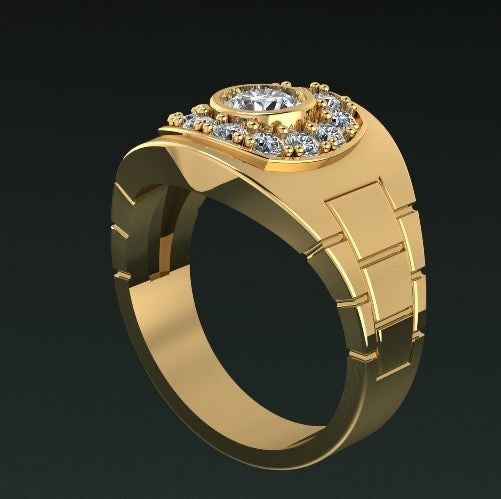 14k Yellow Gold Mens Watch Style Ring